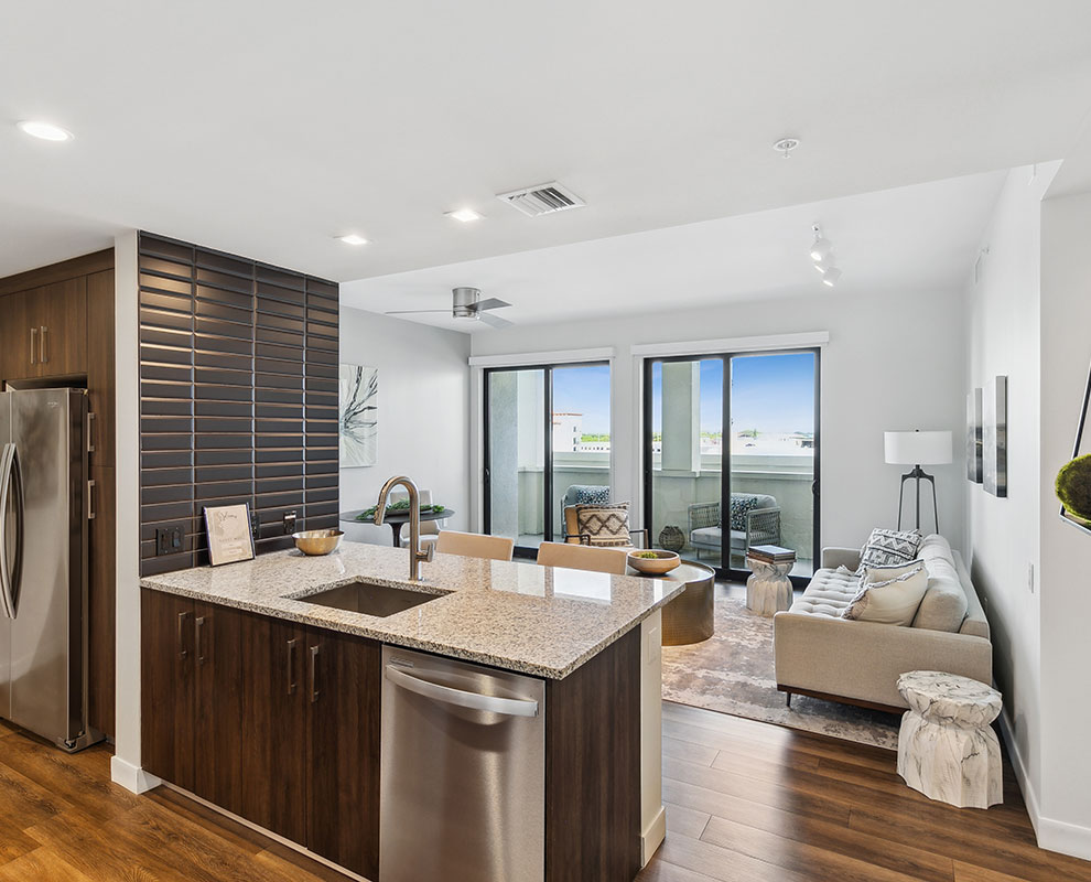 View of kitchen and living area at Life Time Living